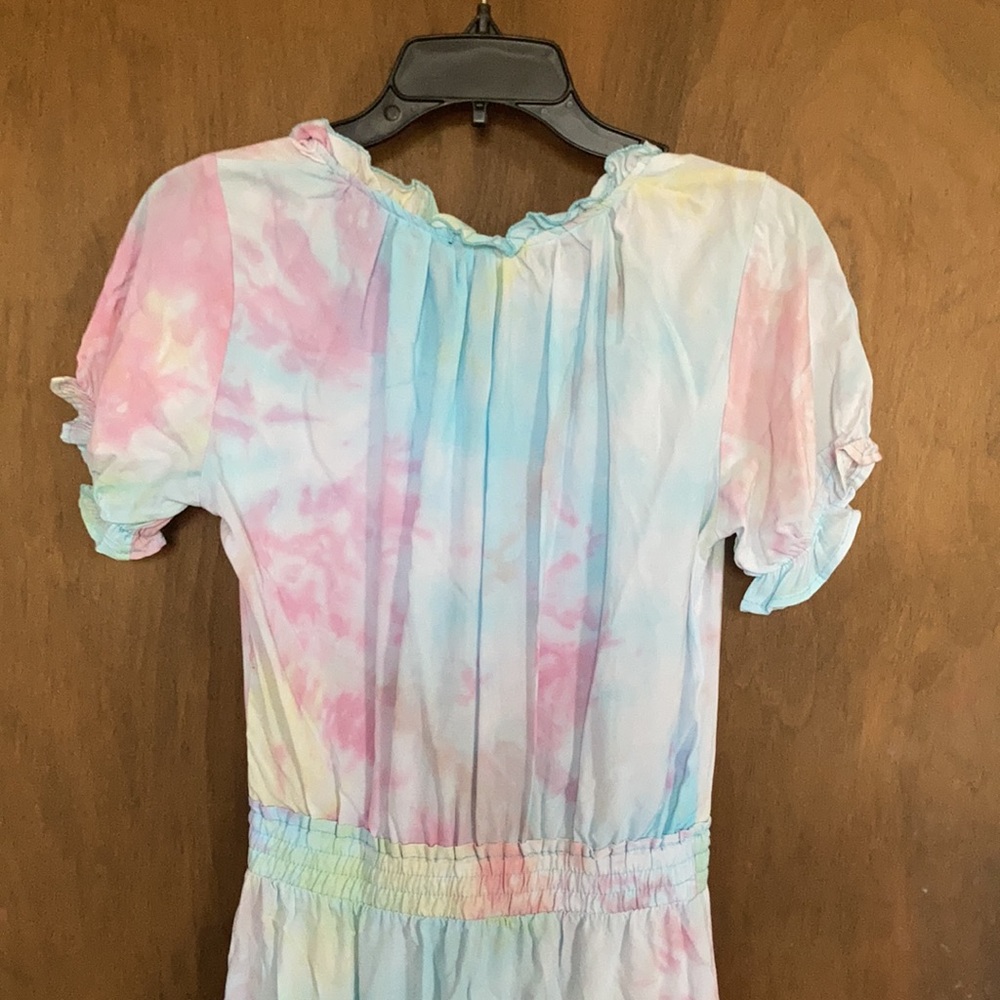 Rue 21 XS jrs dress puff sleeve pastel tie dye w tassel tie boho casual - Picture 9 of 14